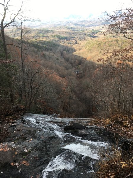 View down Amicalola Falls looking down towards Fausett Lake