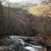 View down Amicalola Falls looking down towards Fausett Lake