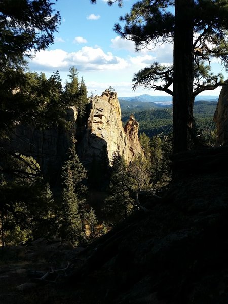 Cathedral Rocks as seen from the Elk Falls Trail