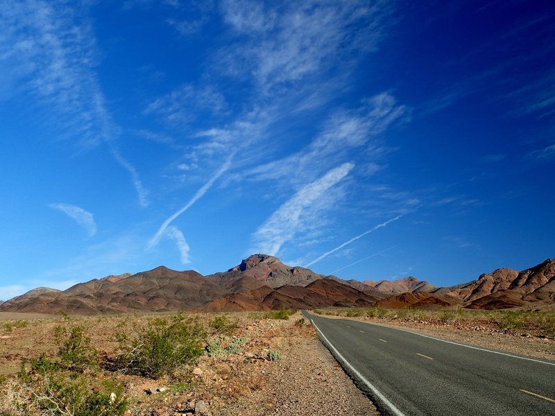 Parking area on Beatty Cutoff Road; Corkscrew Peak on the horizon