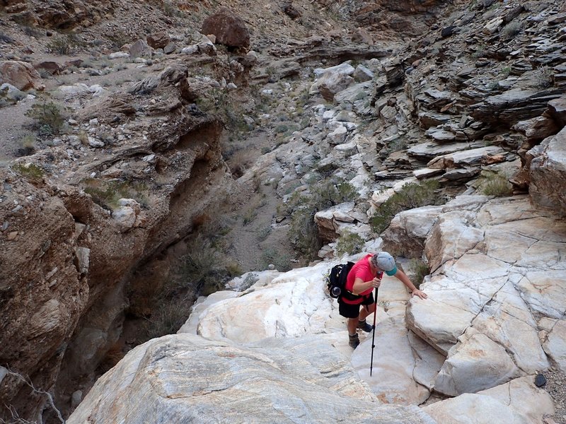 Climbing past the short dry falls