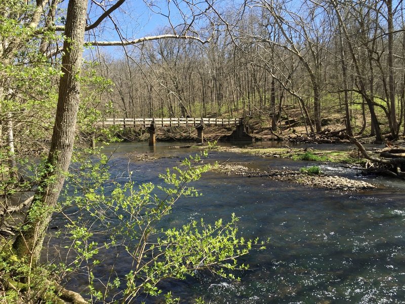 Looking towards the footbridge across the Little Miami in springtime