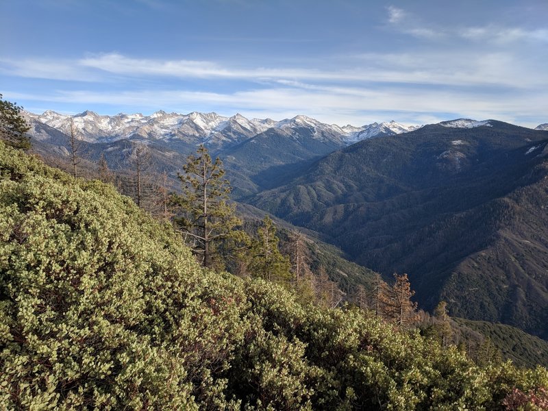 Less than a mile from the Crescent Meadow trailhead, the trail exits the forest with seeping views of the High Sierra and the foothills.  At Eagle View the view is amazing.  Just taking the trail to Eagle View is a short day