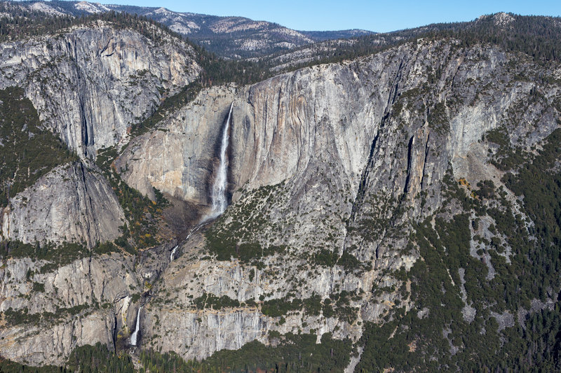 Upper and Lower Yosemite Falls from across the valley on the Four Mile Trail