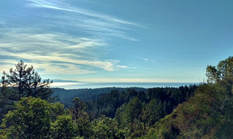 Beyond the redwood forested coastal side of the Santa Cruz Mountains is the Pacific Ocean.