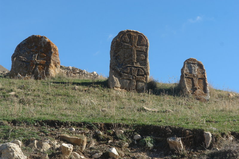 cross stones(khachkars) on the way