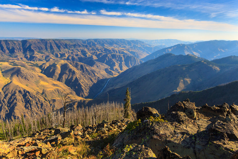 Hells Canyon and the Snake River 6000 feet below Dry Diggins Lookout.