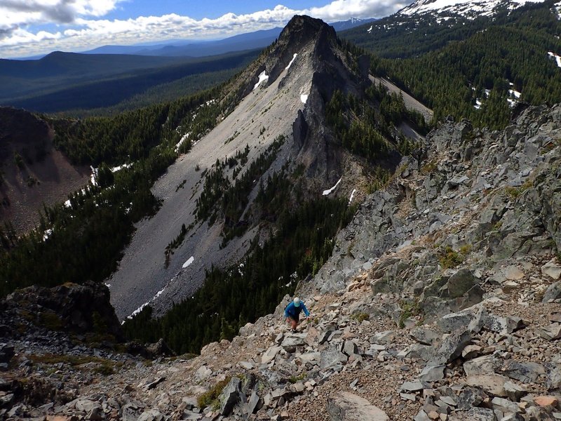 Climbing Mount Yoran from Divide Lake; Point 7138 in the background