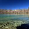 Silver Lake with Mount Lassen behind fire-ravaged forest