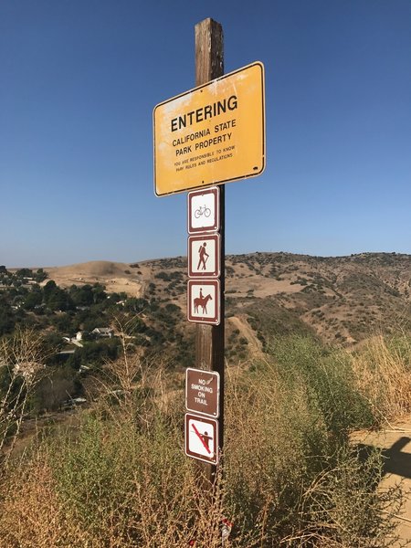 Entrance to Chino Hills State Park from Olinda Road.