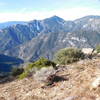 Twin Peaks (center), Mt. Waterman (right), Mt. Wilson (distant left), Bear Creek (bottom)