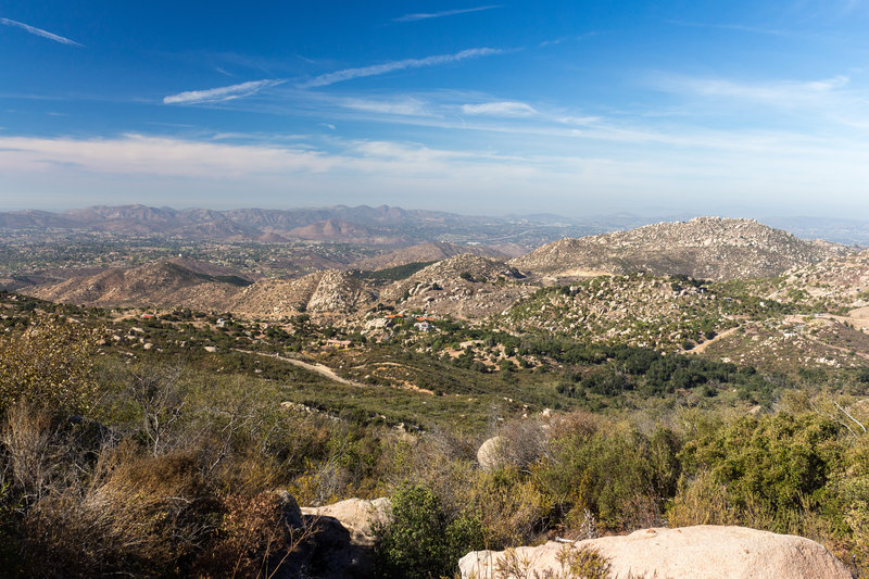 View across the desolate and rocky mountains north of Mount Woodson