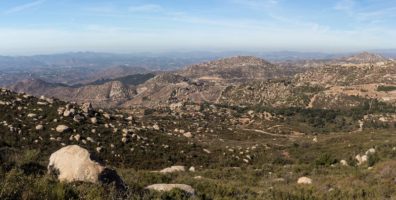 Northwest facing panorama towards Lake Ramona from the Fry Koegel Trail