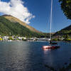 Queenstown and its beach and harbor from the Queenstown Gardens