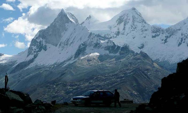 View from Portachuelo Pass of the Huandoy Massif second highest mountain in the range at 6395m/20981ft