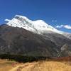 View of Huascaran 6768m/22205ft twin peaks from Atma viewpoint, end of dry season.