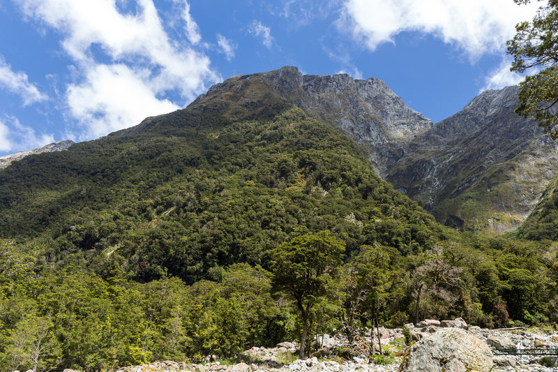 Castle Mount from Marlenes Creek with the emergency bridge in the front