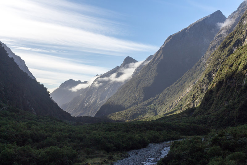 Looking back down the Clinton Valley on an early morning