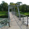 The blue blaze on the trail bridge heading south from Main St. to City Park