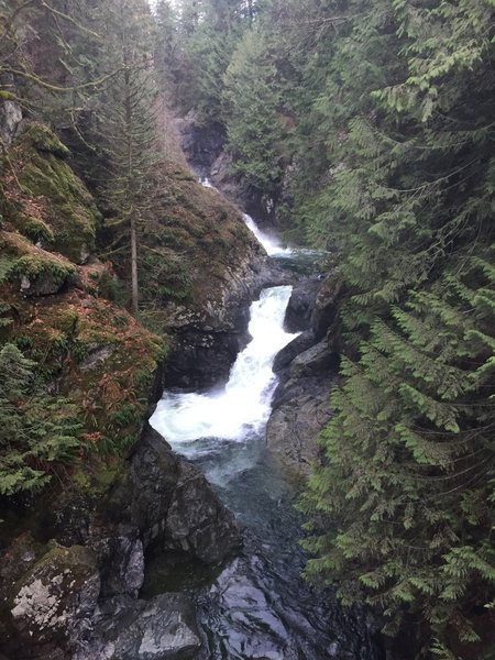 The falls from the first vantage point. Lots of zoom used here as it is at least a half mile away from here.