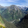 Mount Pillans and Arthur Valley from the Mackinnon Pass overlook. You can see Quinton Lodge at the bottom of the valley