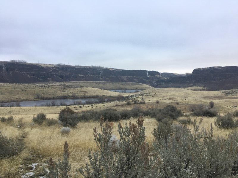 Winter view of Ancient Lakes from nearby singletrack trail