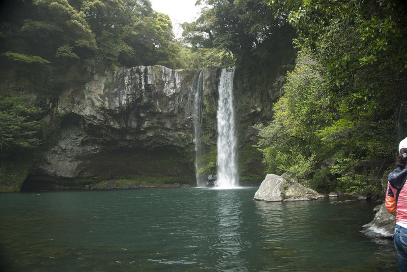 Cheonjiyeon Waterfall with a slightly low flow of water