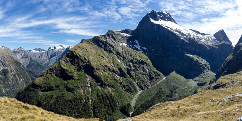 Mount Elliot, Mount Wilmur, and the Jervois Glacier on the ascent to the Mackinnon Pass Shelter.