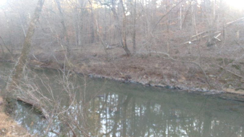 View of Eno River from a handmade wooden bench