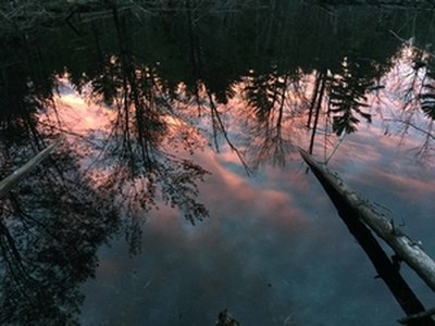Sunset reflection off water.