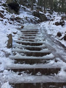In winter, icy, slippery trail.