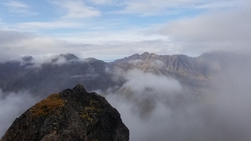 Summit photo looking west toward the Chugach front range high points.