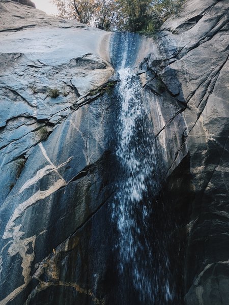 Peering up to the top from the base of the falls in January.