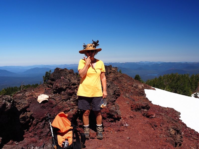 Having a snack on Tipsoo's summit