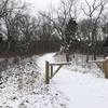 Singletrack starts here after a half mile of paved trail