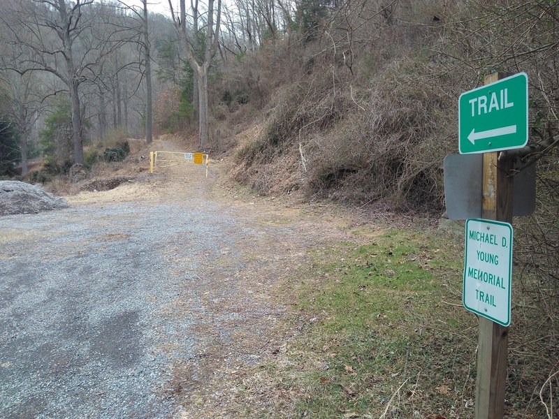 Small parking and pickup area off New House Branch. This is the western end of the unpaved nature portion of the trail.