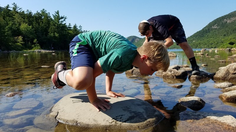 Jordan pond crane pose after a famous “popover”.