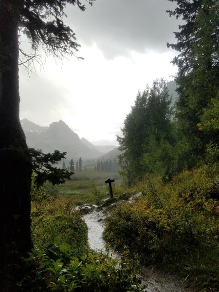 Nearly swallowed by a hail storm at the end of the Four Pass Loop.