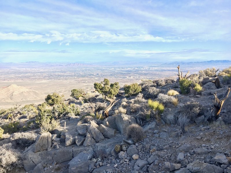 Las Vegas can be seen as we head toward the summit.