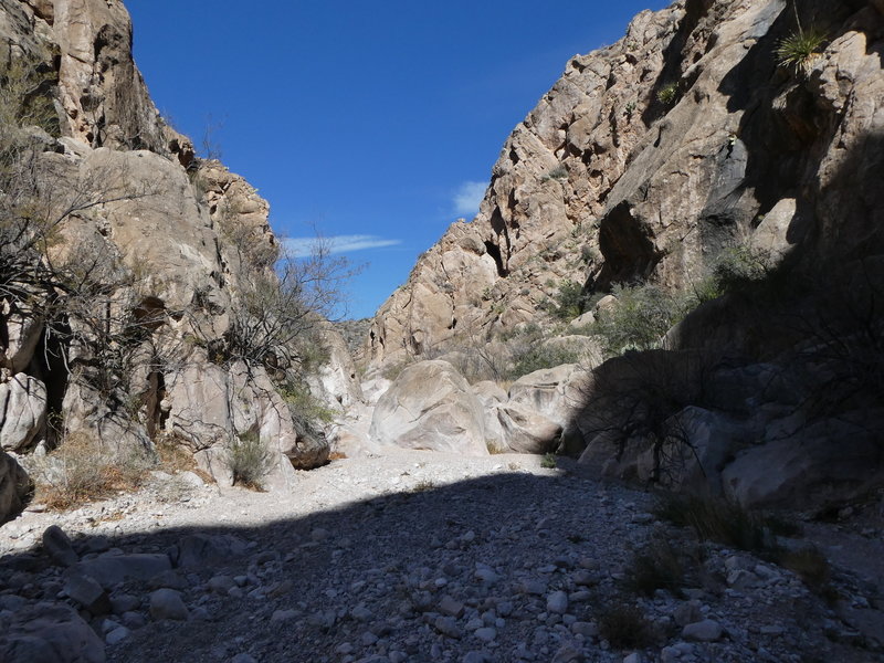 Passing through a small canyon with a little shade.