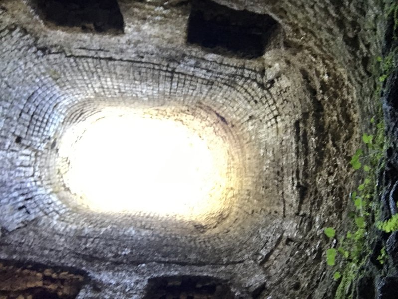 Looking up the chimney.