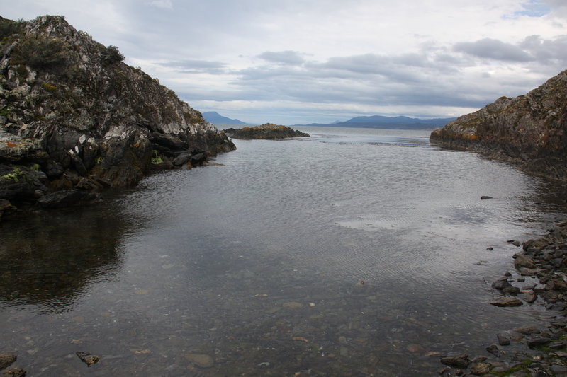 From the gravel bar forming the "H"