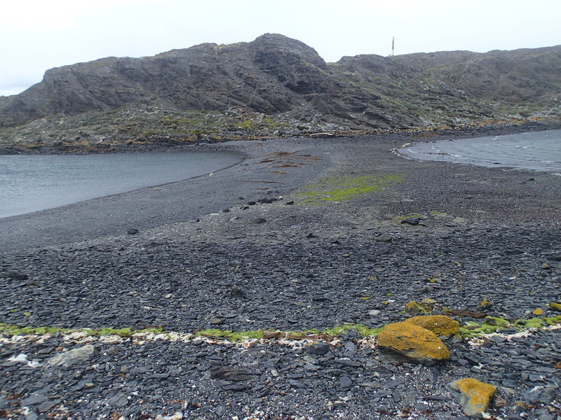 From the gravel bar forming the "H"