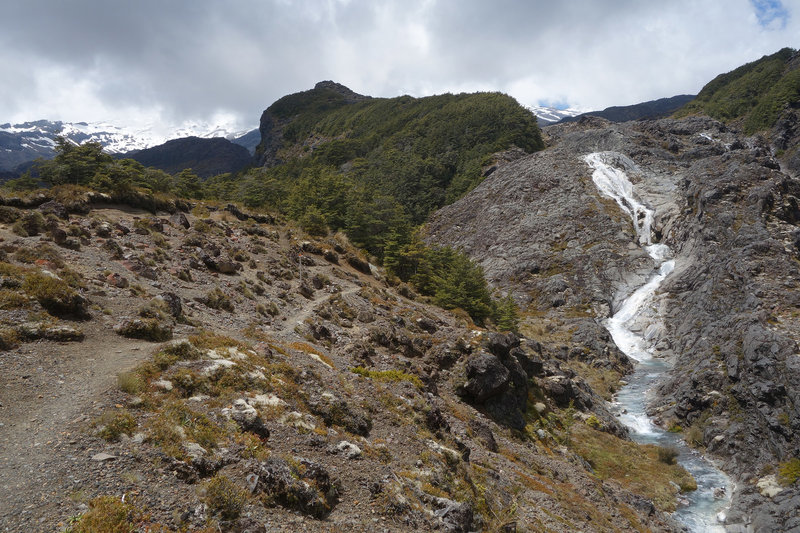 Looking back at the cascades on the Lake Surprise trail