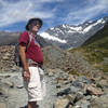 Hiker at the end of the Hooker Valley Track