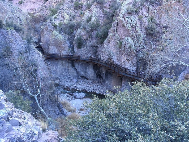 A view of the elevated section of the rebuilt Catwalk trail.