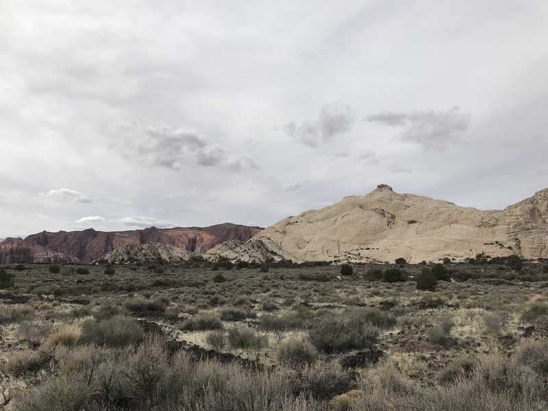 From the Whiterocks Trail parking lot - this is still a fee area, even though technically just outside the north entrance to Snow Canyon SP.  The "pimple" dome in the forefront.