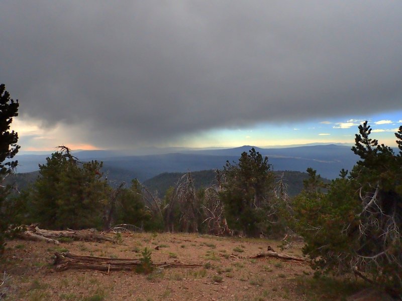 A storm sweeps past the summit of Yamsay Mountain