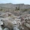 Looking east from the trail towards the Franklin Mountains. View from the arroyo.