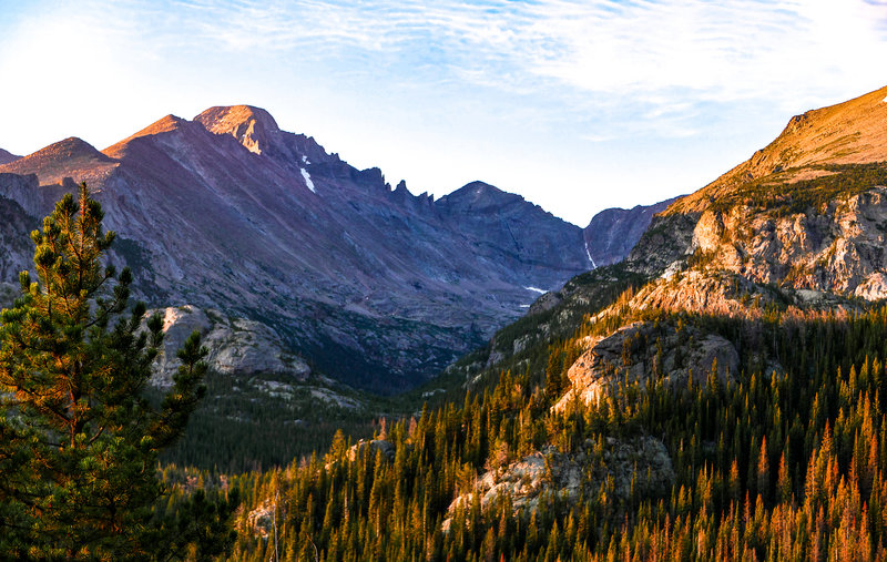 Looking South to Mills Lake Valley with Longs Peak in the back. Taken from the trail between Dream Lake and Lake Haiyaha.